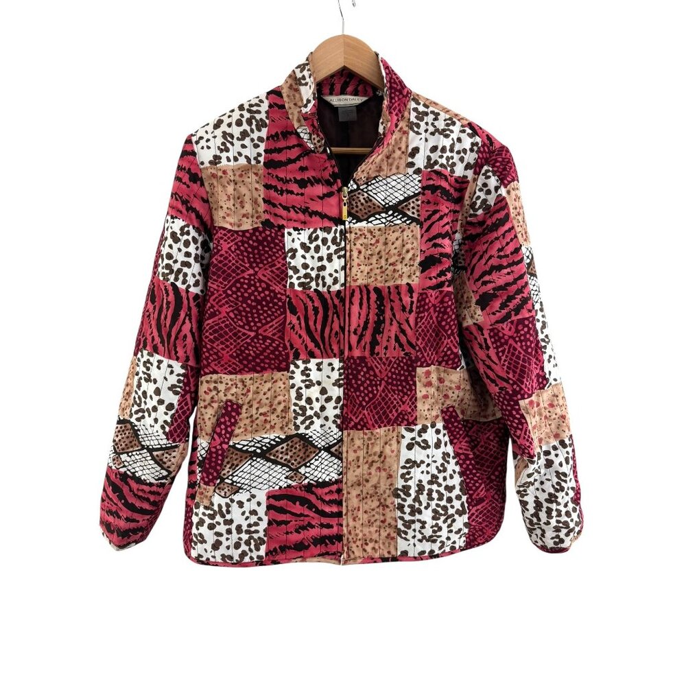 Allison Daley Patchwork Animal Print Quilted Jacket w/Pockets Size 12 Lined Coat
